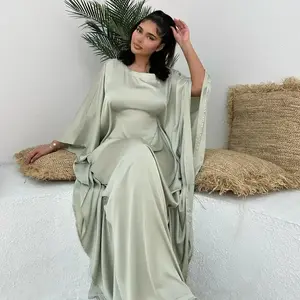 Satin Butterfly Robe Inner Belt Muslim Women Long Dress Summer, Dubai Turkish Islamic Clothing Ramadan Eid Robe summer outfits Maxi