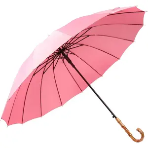 Stick Umbrella Auto Open Solid Color Fashionable and Simple 190T 16 Ribs,KS08 Pink