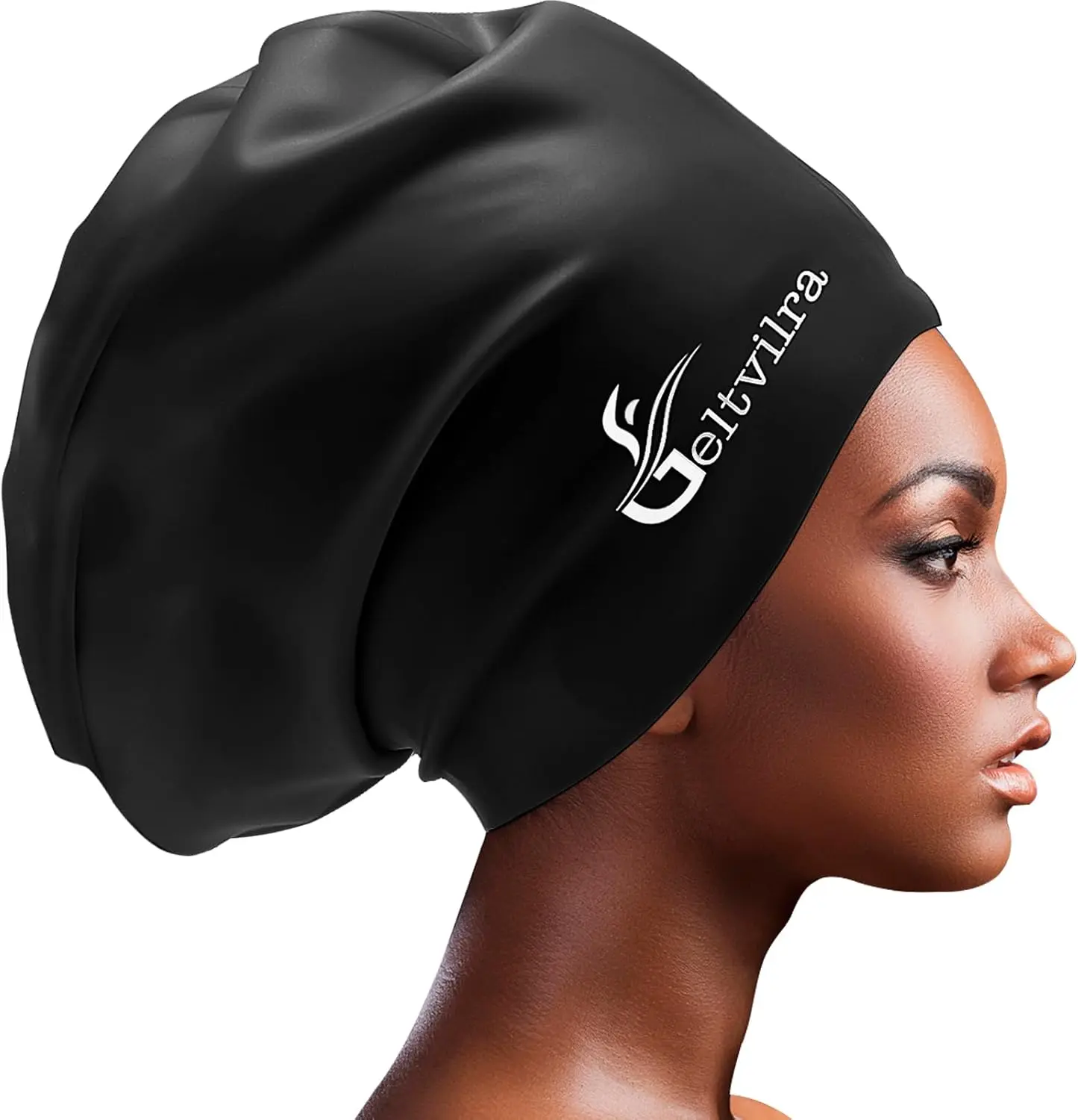 Waterproof Extra Large Silicone Sporty Swimming Cap, Turban Design for Black Women with Long Hair, Braids, Dreadlocks to Keep Hair Dry, Sporty Swimming Caps, Oversized, Unisex, Reusable, Full Head, Hydrodynamic, Pool Use, Stretch Fit, Swimwear