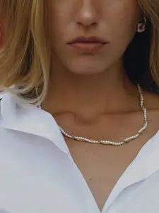 Ladies Necklace Glass Pearl Round Snake Bone Chain Wound Chain Stainless Steel 18k Gold Plated Waterproof And Anti Allergy Elegant Gentle And Graceful Style Shining Accessory