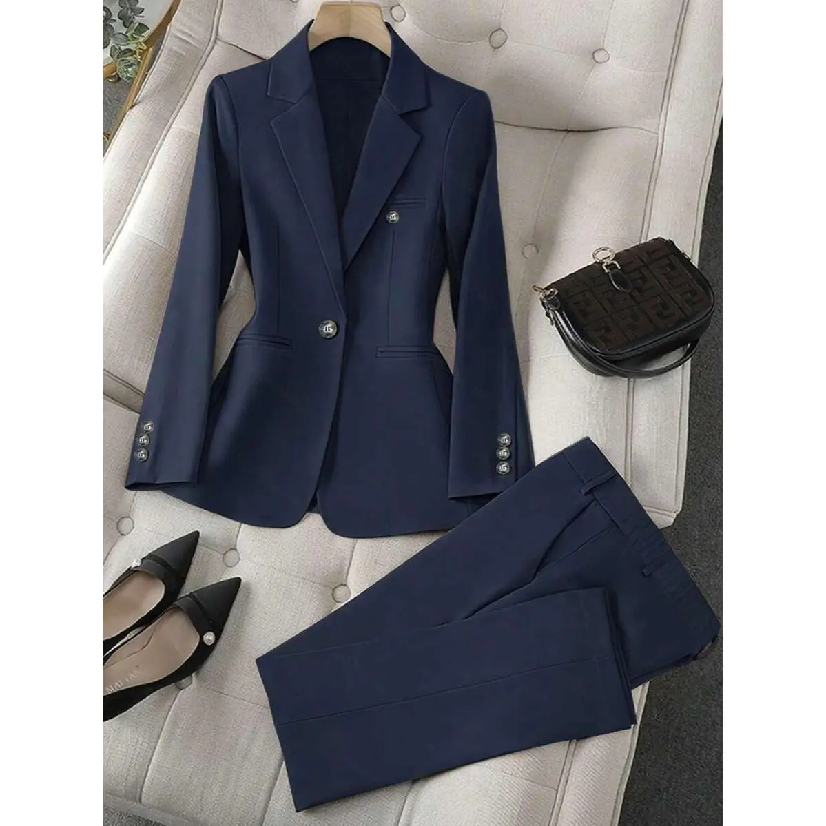 Color Single Button Long Sleeve Single-Breasted Waistcoat Suit Pants Two-Piece Set