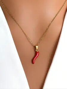 Oil-Drop Chili Necklace Punk Trend Stainless Steel Women's Jewelry, Elegant Design for Party & Friendship Gatherings, Modern Versatile Accessories, Minimalist Chain