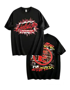 2026 New Model Red hell star pattern T-shirt, 100% pure cotton double-sided printed crew neck short-sleeved T-shirt, men's spring/summer casual streetwear.