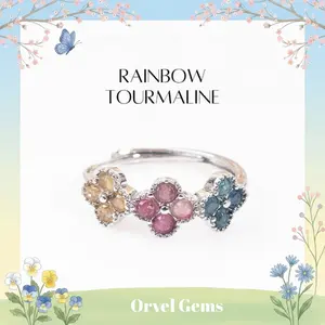 Natural Rainbow Tourmaline Ring – Adjustable Crystal Healing Jewelry for Positive Energy, Chakra Balance, Daily Wear & Gift Protective