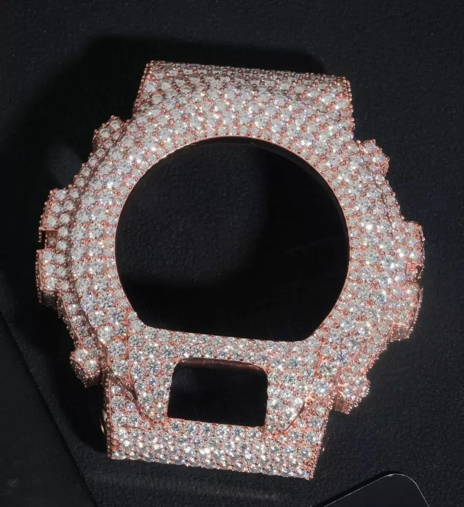 5357 Iced Out Rose Gold moiss Plated Full Bling Geometric Statement Jewelry Piece - Hip Hop Style Sparkling Stone Encrusted Ornament	 summerwins Fashion Cool Accessories Fashionable Creative Bangle