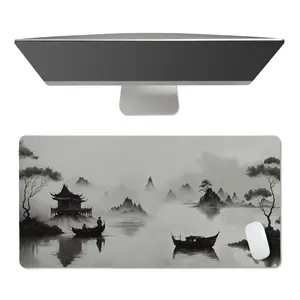 Sweet Jojo Designs Large Mouse Pad (Black and White Traditional Japanese) Desk Mat for Keyboard and Mouse Pads, Gaming Mousepad, Office Desk Accessories for Men & Women (Grey, Asian Ink Wash, Japan)