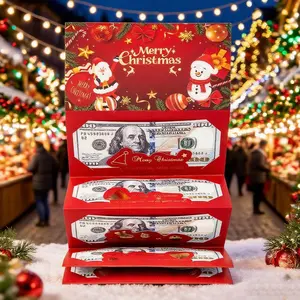 Christmas Santa Dollar Folding Red Envelopes GoldStamping Gift Pack with Ribbon 6 Slot DlY HolidayCash Envelopes for Party and Festive Decorations