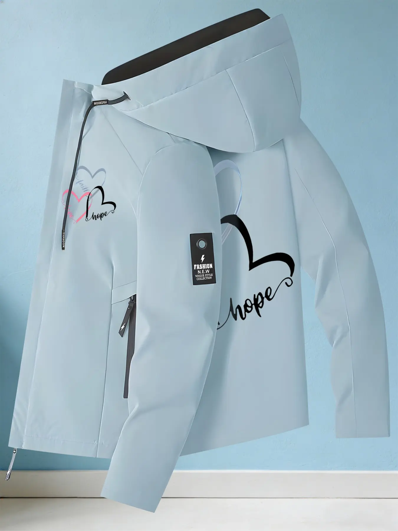 Women's Trendy Hooded Zippered Jacket Long Sleeve 2 Colors Available With Faith Hope Love Heart Print Easy Pull Zipper Loose Fit Soft Fabric Minimalist Design Casual Versatile Daily Commute Weekend Outings Streetwear Fashion Outerwear