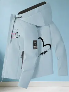 Women's Trendy Hooded Jacket 2 Colors Available With Faith Hope Love Heart Print Easy Pull Zipper Loose Fit Soft Fabric Minimalist Design Casual Versatile Daily Commute Weekend Outings Streetwear Fashion Outerwear