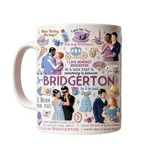 Bridgerton Collage Faux 3D Effect Mug, Regency Romance Quote Coffee Mug, TV Series Fan Cup for Bridgerton Lovers, Gift for Book Readers and Tea Lovers