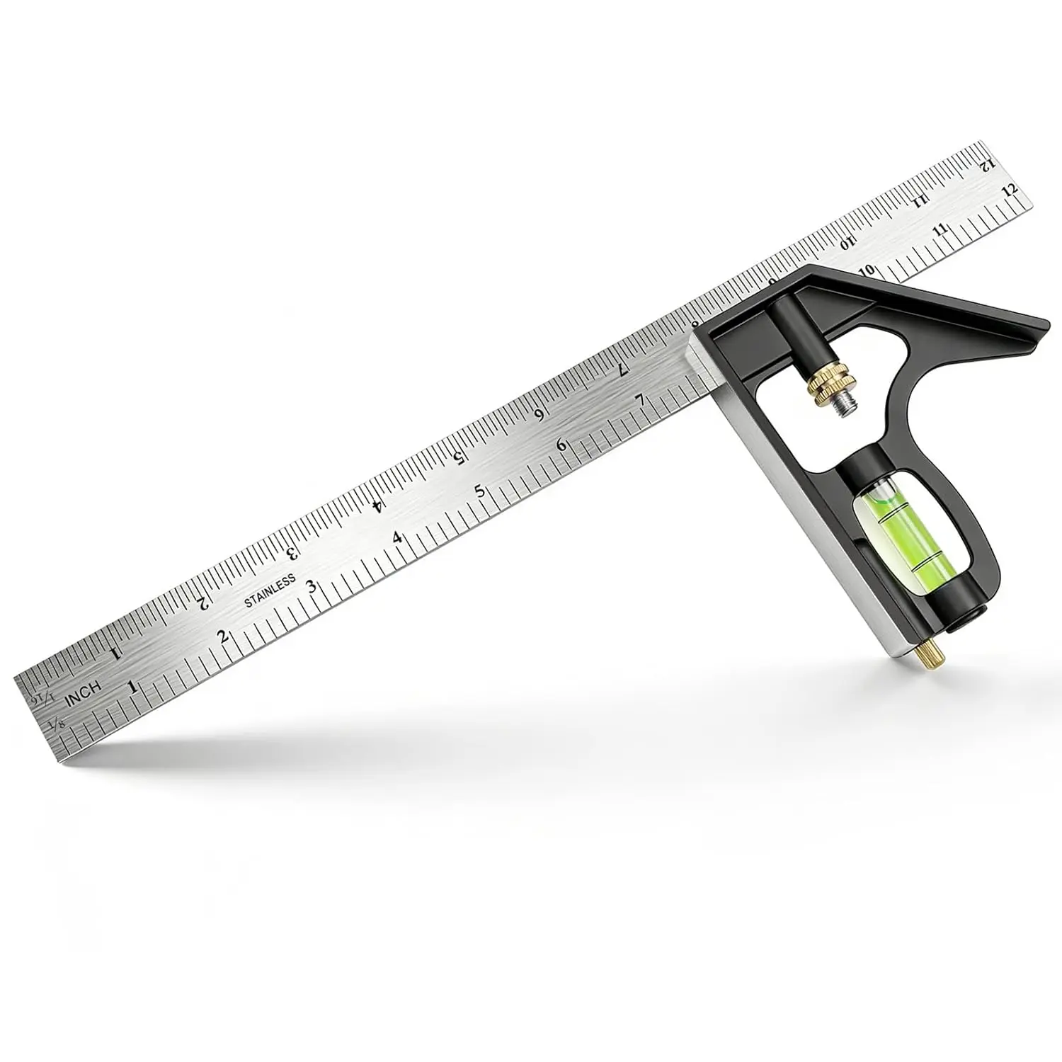 12 Inch Combination Square, Adjustable Carpenter Square with Stainless Steel Ruler and  , Metric and Inch Scale, Bubble Level and Built-in Scriber, 90 and 45  Woodworking