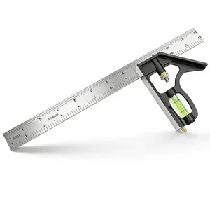 12 Inch Combination Square, Adjustable Carpenter Square with Stainless Steel Ruler and  , Metric and Inch Scale, Bubble Level and Built-in Scriber, 90 and 45  Woodworking