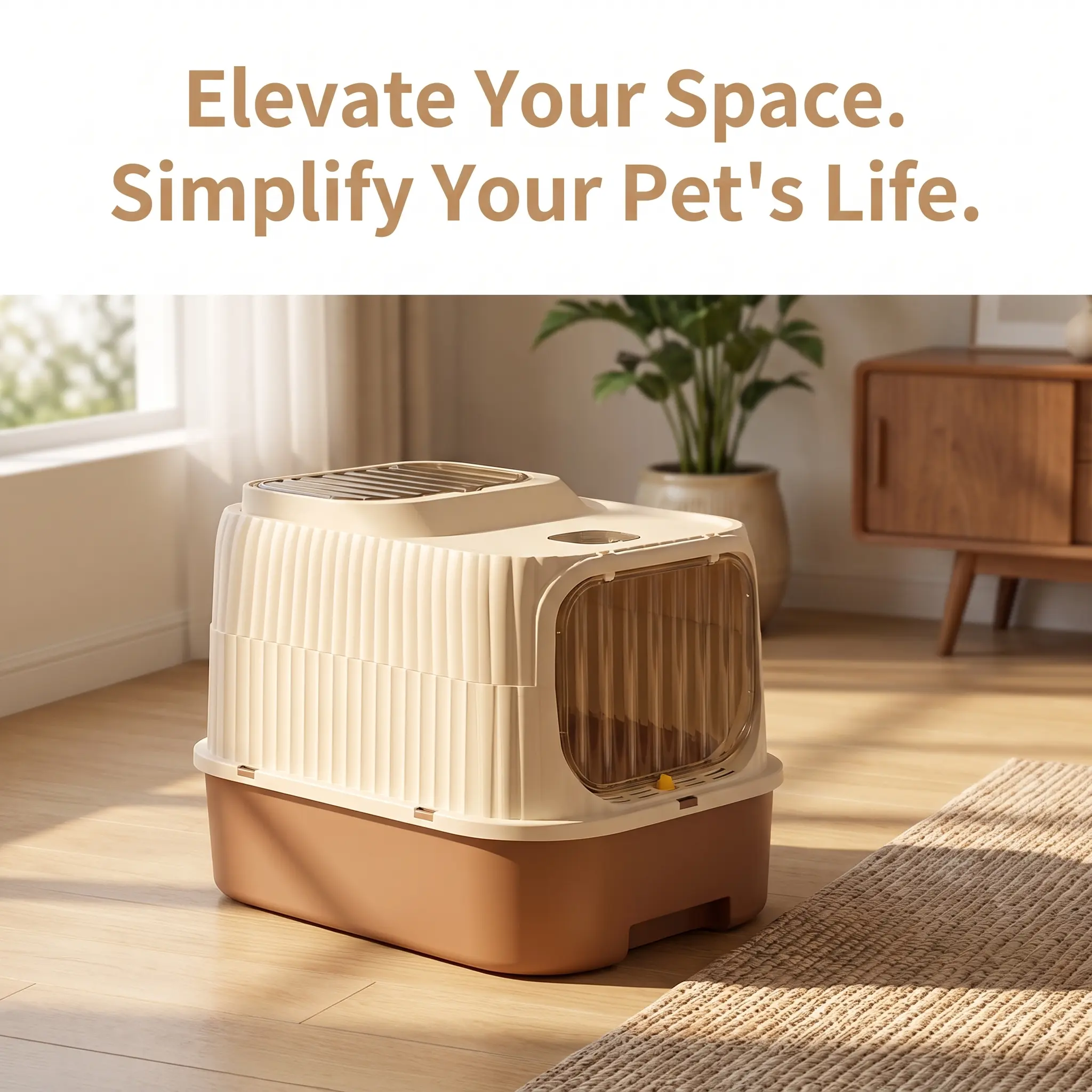 Modern Fluted Texture Fully Enclosed Cat Litter Box, Smart 1-Way Entry Top-Exit System, Odor-Locking Design, Extra Large Interior for Big Cats in Small Apartments