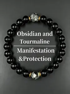 Obsidian & Black Tourmaline Bracelet - Manifestation & Protection Healing Crystal Beads Jewelry for Men & Women, Versatile Gift, Gifts for Mother's Day, Father's Day, Valentine's, Birthdays, Anniversary