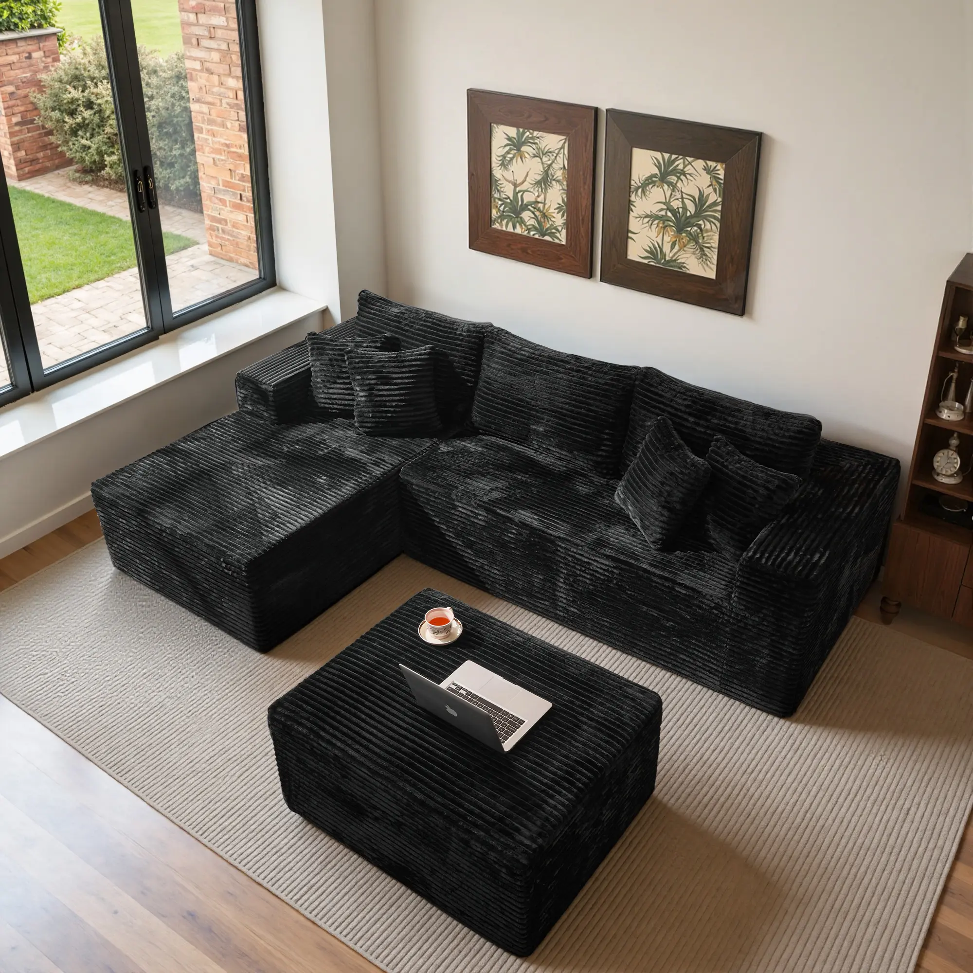 Black | L-Shaped Left Chaise with Ottoman