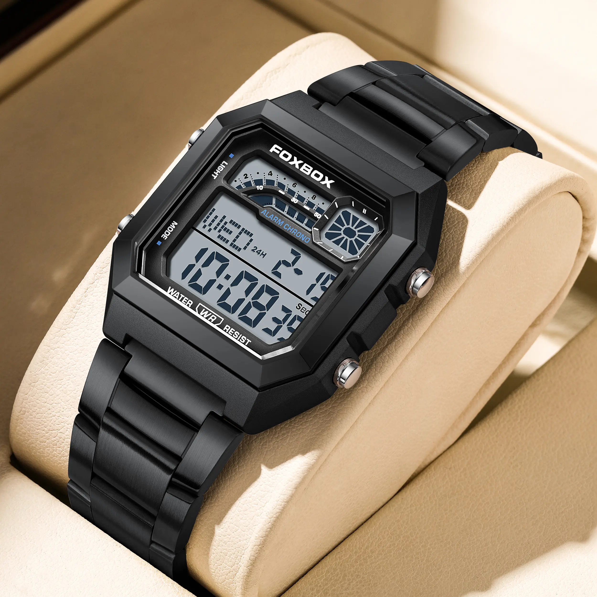 FOXBOX Men's Digital Square Fashion Watch - Alloy Case & Strap, Water-Resistant, Backlit Screen, Time/Date/Weekday Display, Men's Accessories for Students, Ideal Gift for Boyfriend