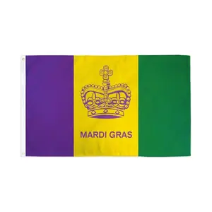 Mardi Gras Bold Colors Crown Banner - 3x5ft Polyester Flag, Dye Sublimation Print, Header Tape, Festive Party Supplies Backdrop for Home Decor
