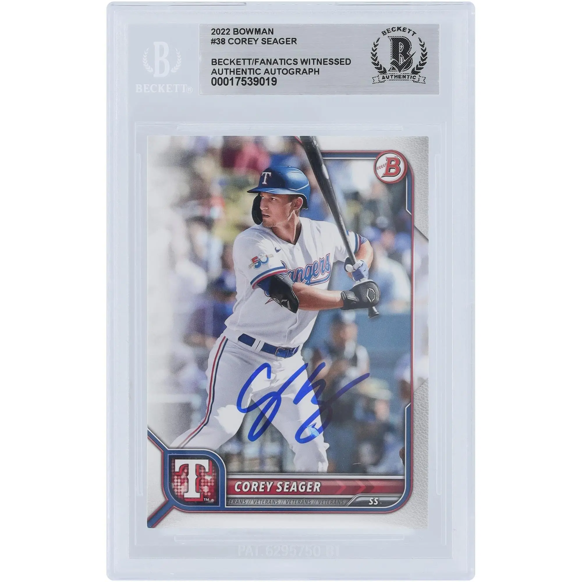 Corey Seager Texas Rangers Autographed 2022 Bowman #38 Beckett Fanatics Witnessed Authenticated Card - Fanatics Authentic Certified