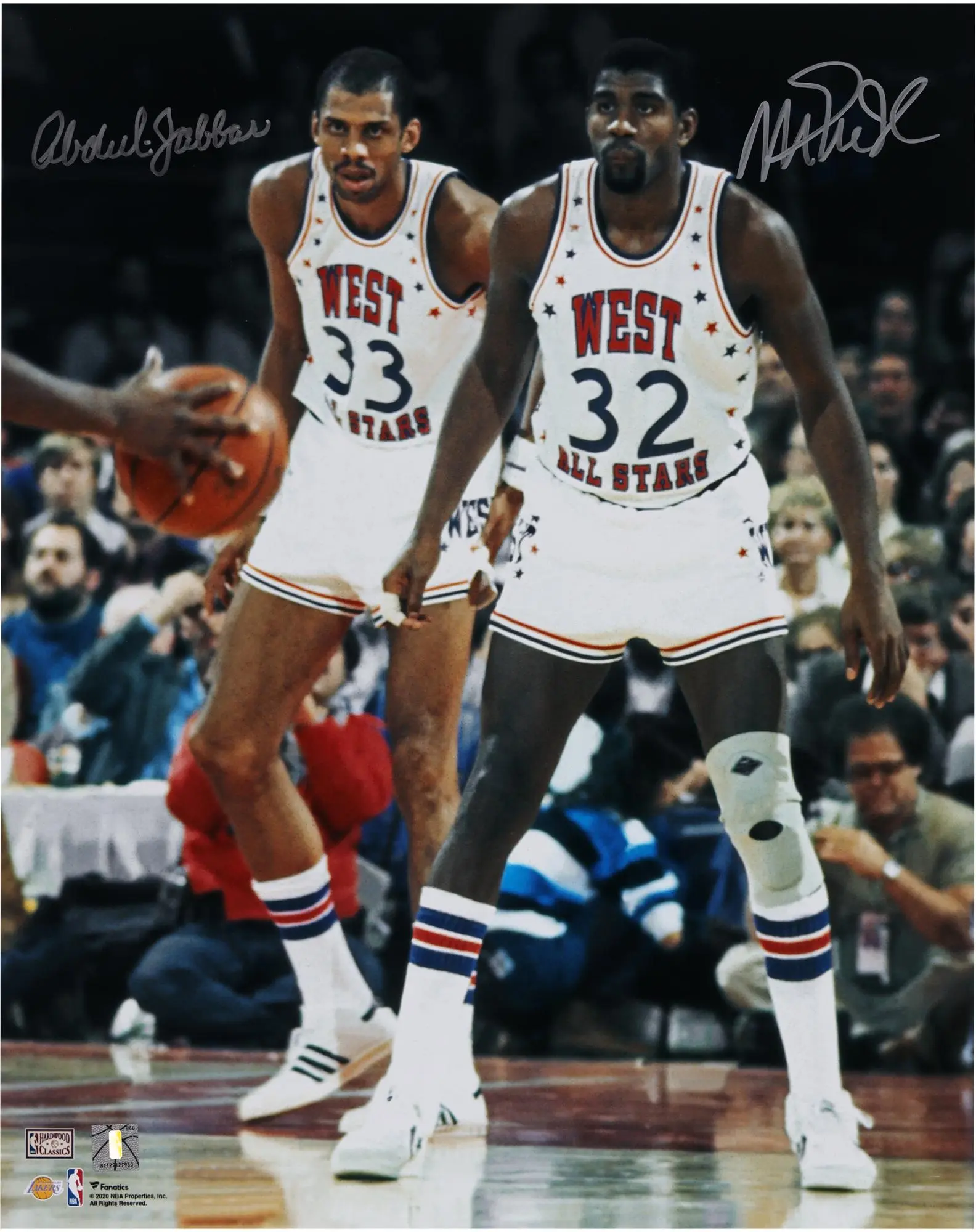 Kareem Abdul-Jabbar and Magic Johnson Los Angeles Lakers Autographed 16" x 20" All-Star Game Photograph - Fanatics Authentic Certified
