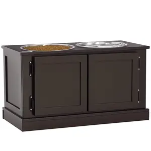 PawHut Elevated Dog Bowls for Large Dogs, Raised Dog Bowls with Storage, Two Stainless Steel Bowls, Pet Feeder Station for Indoor Use, Coffee
