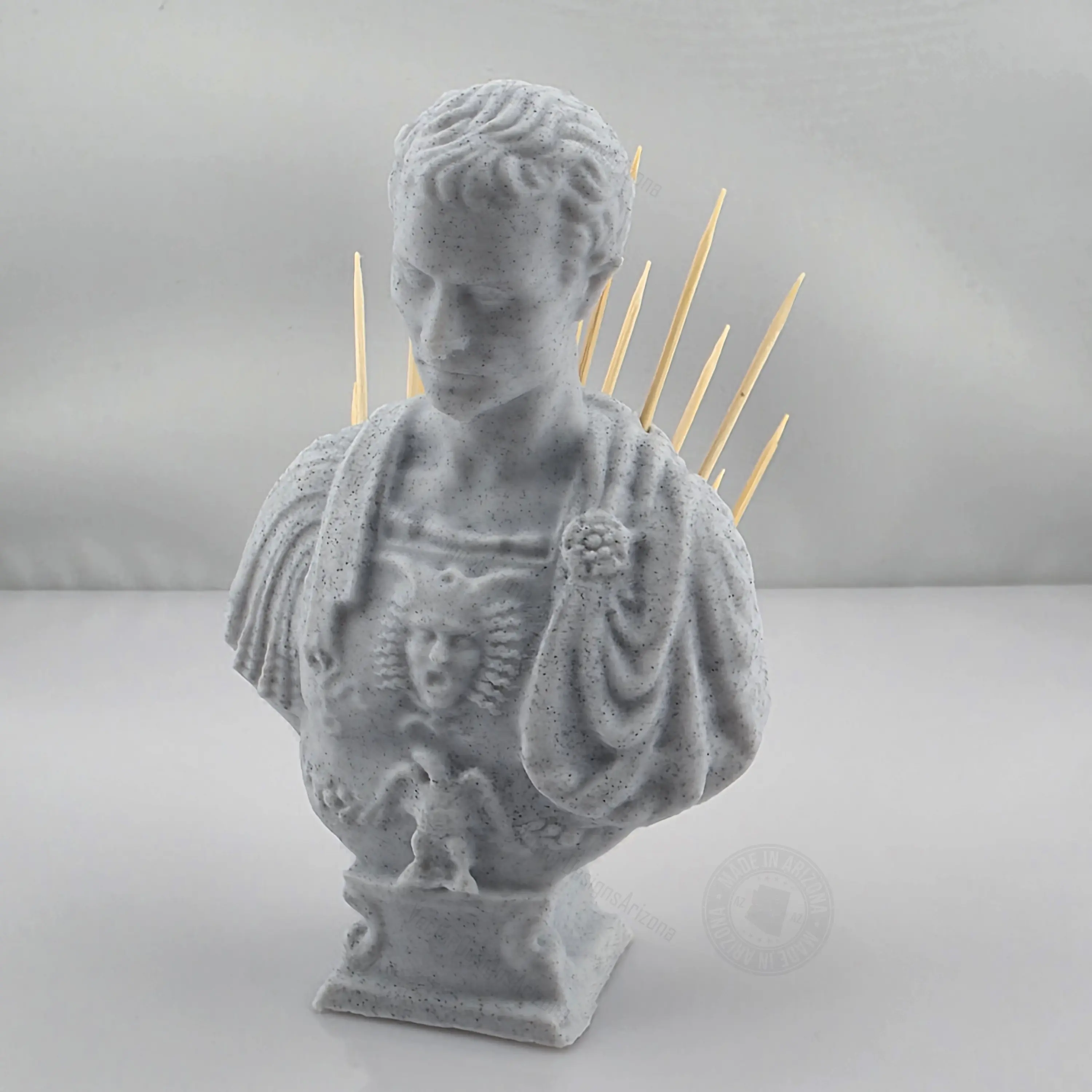 Julius Caesar Toothpick Holder, Funny Roman Bust Marble Statue, 3D Printed Ides of March Gag Gift, History Buff Gift, Quirky Dining Table Decor, Bar Cart Accent, Novelty Kitchen Decor
