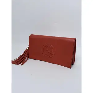 Pre-owned GUCCI leather Clutches & Wristlets Soho Tassel Clutch Orange JD132GG