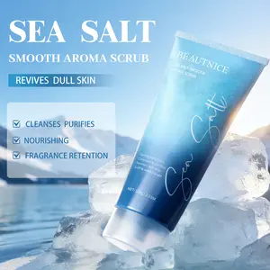 BEAUTNICE Sea Salt Scrub: natural sea salt for nourishing, brightening, purifying. Gentle exfoliation for soft, glowing, clean skin + calming aroma.