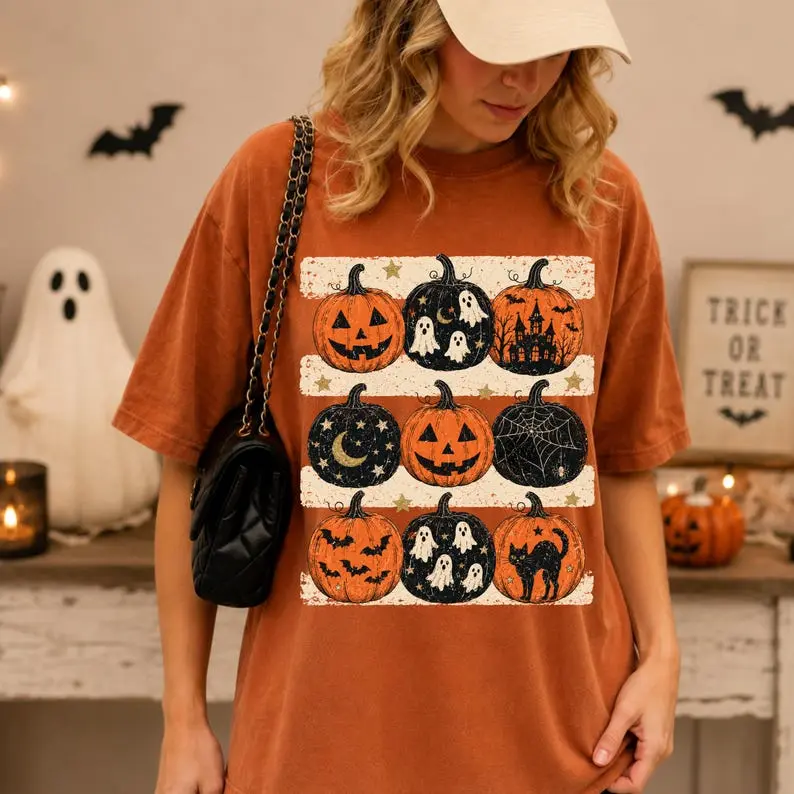 Comfort Colors Halloween Pumpkin Shirt, Brushstroke Halloween shirt, Ghost Pumpkin, Spooky Pumpkin