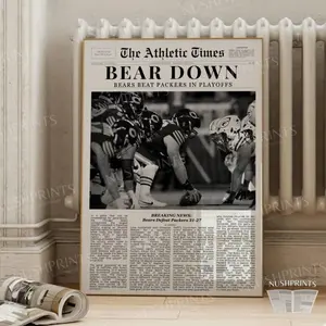 Bears vs Packers Newspaper, Historic NFL Playoff Victory Poster, Football Wall Art
