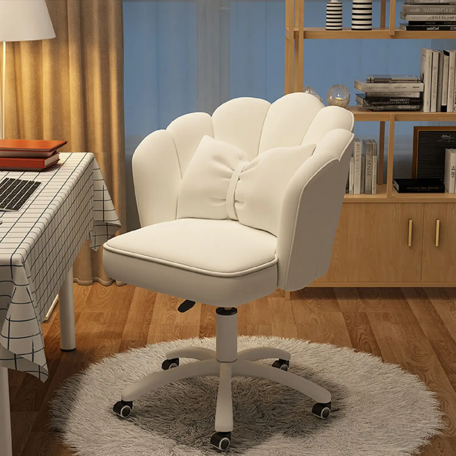 【Back To School】Office Chair Cute Petal Desk Chair, Modern Fabric Home Butterfly Chairs Height Adjustable Chair Makeup Chairs Computer Chairs