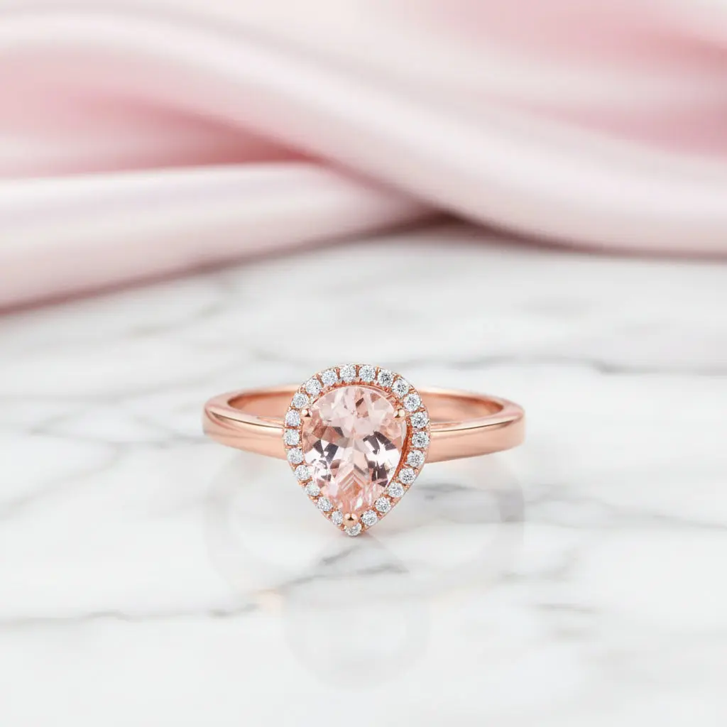 0.11 CT Diamond Option 14k Rose Gold Peach Morganite Ring