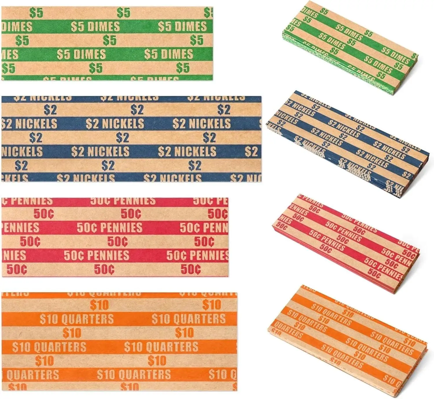 400 PCS Assorted Coin Roll Wrappers–100 Penny, 100 Nickel, 100 Dime, 100 Quarter