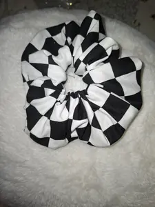 Black and White Checkerboard Scrunchy