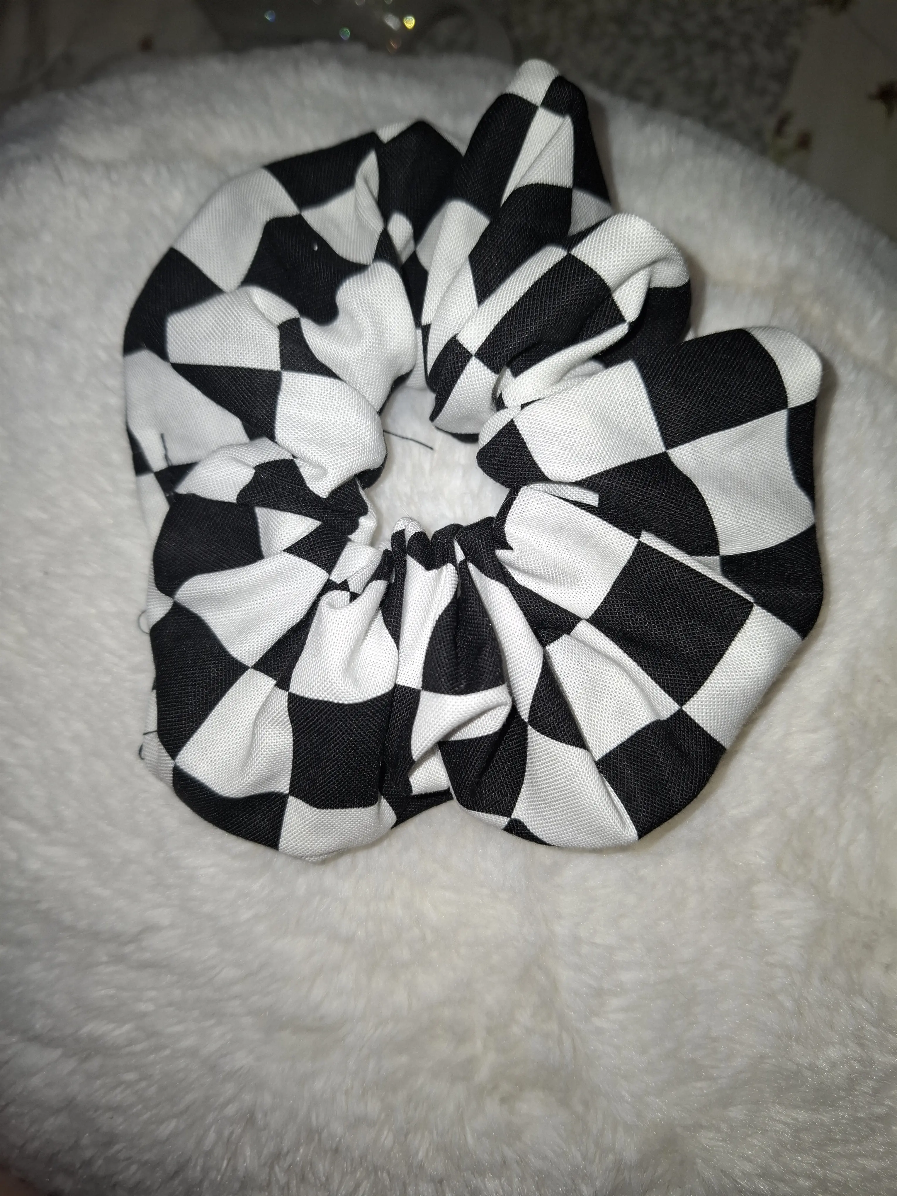 Black and White Checkerboard Scrunchy Black and White Checkerboard Scrunchy