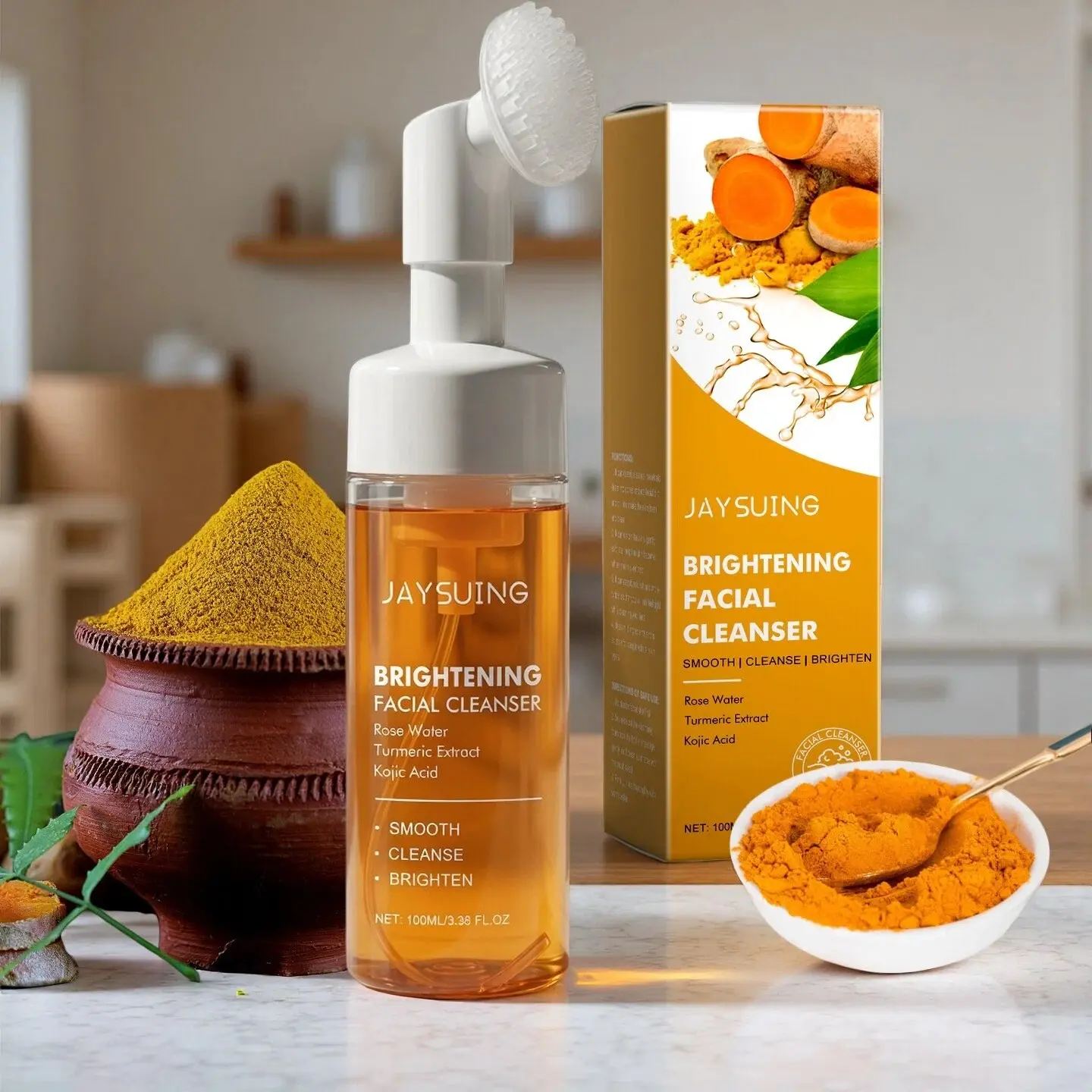 Turmeric Brightening Facial Cleanser, Gentle Cleansing Facial Cleanser, Turmeric Foaming Cleanser, Moisturizing Facial Skin Care Product for Women & Men, Turmeric Face Wash, Daily Foam Cleansing, Glycerin Cleanser