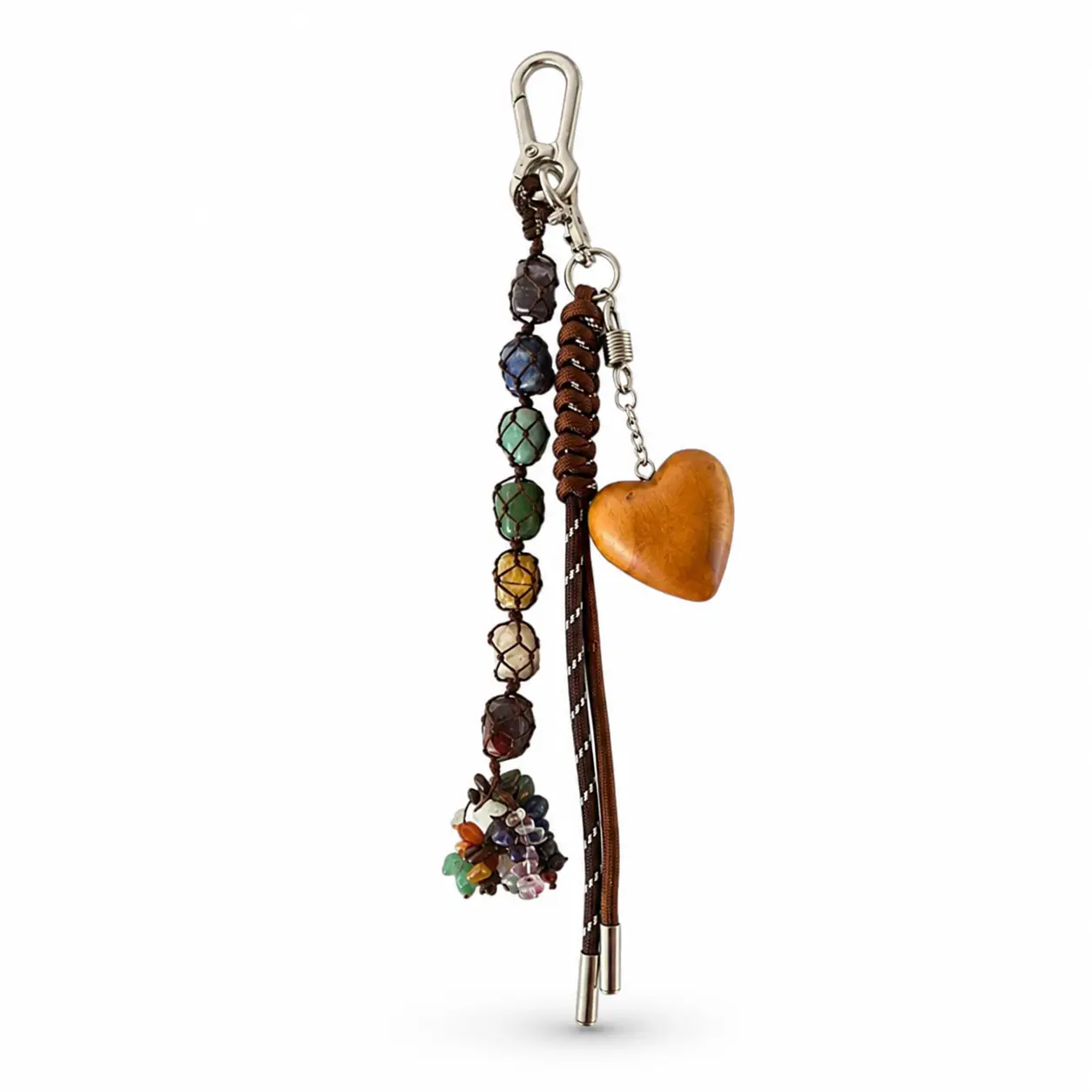 Handmade Beaded Natural Gemstone Keychain - Elegant Heart Charm, Personalized Wooden Heart, Boho Fashion Accessory for Bags/Purses, Birthday Anniversary Halloween Thanksgiving Christmas Gift for Friends