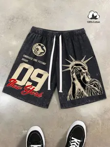 Men's Liberty Letter Number Print Drawstring Waist Casual Versatile Daily Shorts, Comfortable and Stylish Summer Wear