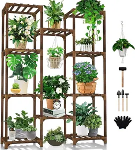 Plant Stand Indoor Outdoor, Tall Plant Shelf for Multiple Plants, 10 tiers 11 Pot Large Plant Rack Wood Plant Holder Plant Shelves for Room Corner Balcony Garden Patio