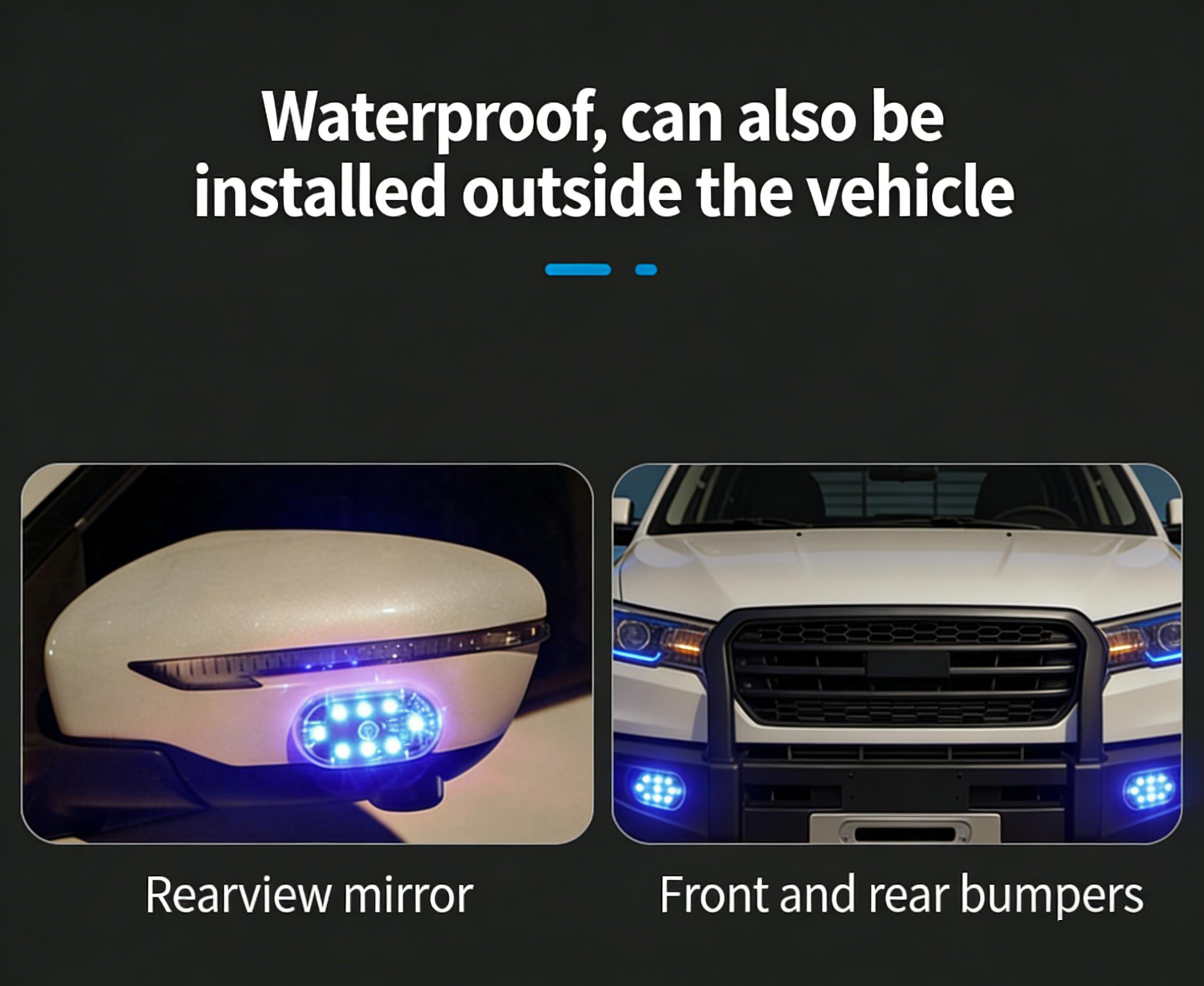 2Pcs RGB Led Car Light with Remote, USB Rechargeable 8Colors Wireless Motorcycle Flash Light Warning Lights for Bike Car Multifunctional, Waterproof Car Interior Decoration Light - Car Lighting Accessories