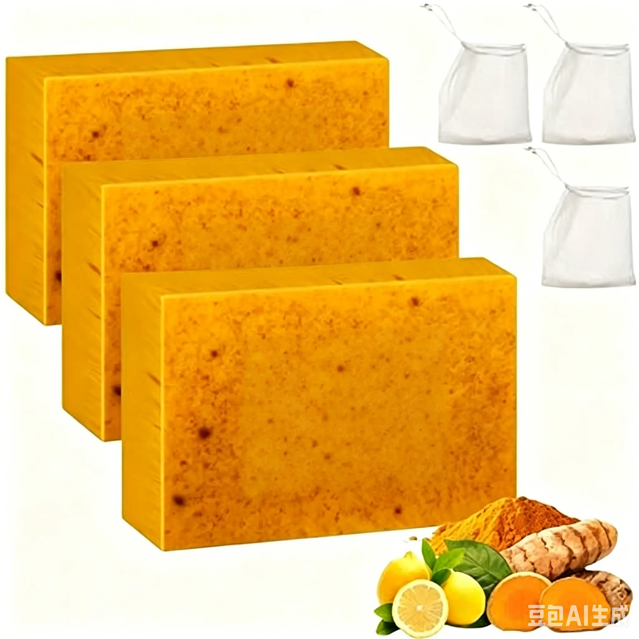 【3 PCS】Lemon Turmeric Soap, Natural Organic Turmeric Face and Body Wash Soaps Bar, Lemon turmeric Glowing Skin Care Soap, Deep Clean, Firm Pores, Even Out Skin Tone Suitable for Mother's Day gifts