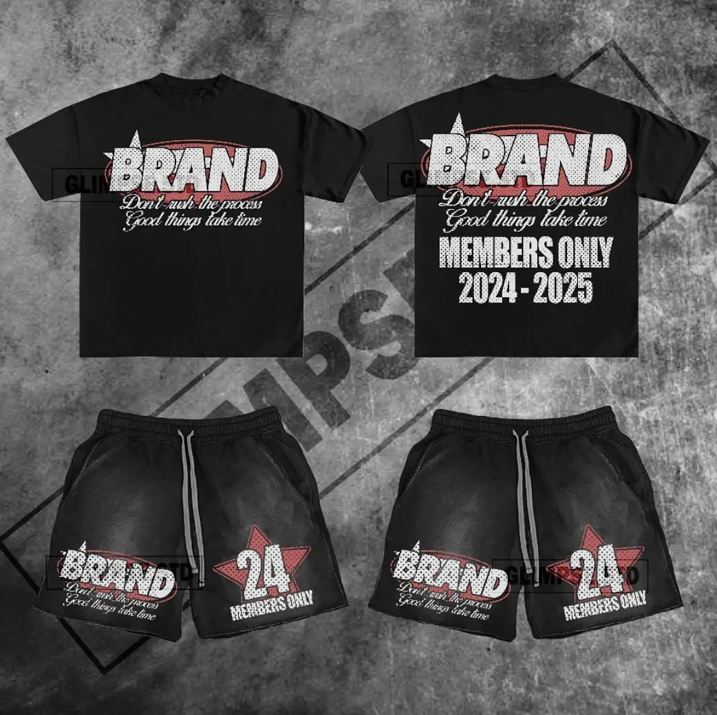 Bundle Y2K Graphic Tshirt/Shorts "Don't Rush The Process" Personalize Printed Casual Cotton Menswear T-Shirt