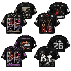 Retro Raymond & Brown Crop Top, The R&B Tour Mesh Jersey, Womens Football Jersey, Streetwear Sport Shirt