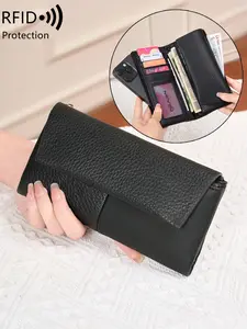 Ladies' long wallet, Durable fashion wallet, stylish and simple magnetic buckle zipper, Zipper Wallet Design, RFID anti-theft, multi card slot ID card window, large capacity coin purse, credit card clip, for business and leisure use