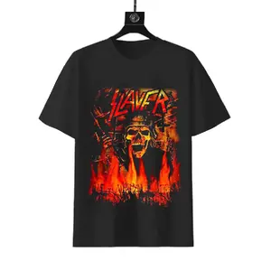 Slayer Flames Skull Soldier Double-sided T-shirt, 180g Cotton Thrash Metal Band Fan Tee, Oakland Raiders Parody Short Sleeve Shirt