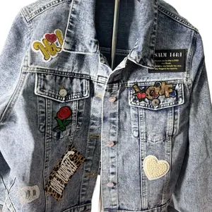 PATCHWORKZ Women's Denim Jacket with Patched and Pressed Vinyl - Casual Style - Womenswear Customized Everyday Piece Comfort Outerwear