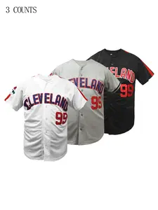 Cleveland 99 Baseball Jersey, Loose Fit Short Sleeve Baseball Shirt,Men's Classic Letter & Number Embroidered Design, Short Sleeve Shirt for Training and Competition,Casual Wear
