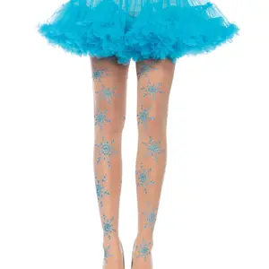 womens Christmas Holiday Spandex Tights Let It Snow Spandex Sheer Glitter Snowflake Pantyhose