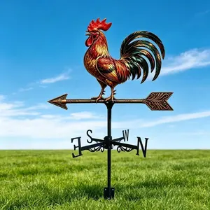 Painted Rooster Wind Vane, Vintage Metal Texture, Garden Farm Roadside Roof Decoration, Halloween Thanksgiving Independence Day Christmas Birthday Moving Gift