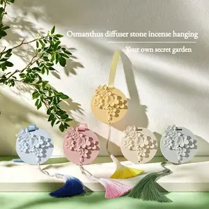 Osmanthus Diffuser Stone Hanging ✨ | 5 Scents Available! Natural Gypsum 3D Floral Carving, Flameless Aromatherapy, Long-Lasting Fragrance. Perfect for Wardrobe, Car, Bedroom, Create Your Secret Garden, Woody/Floral/Citrus Notes, Delicate Aesthetic Decor