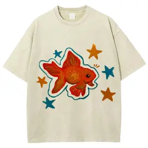Goldfish Unisex Vintage Distressed Coloful T-Shirt, Unisex Cotton for Men and Women,  Cotton Fabric Love